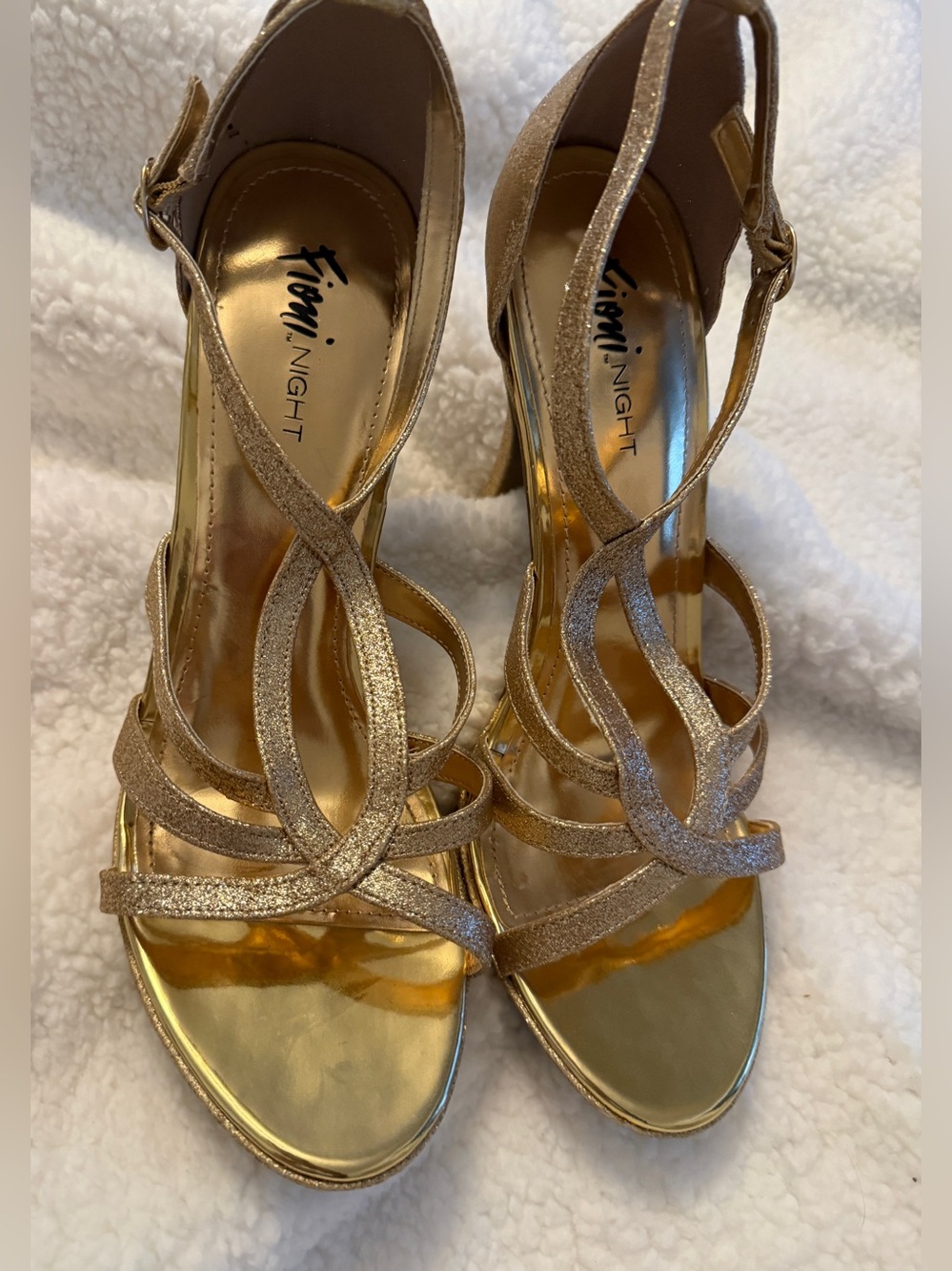 FIONI Clothing Women's Glitter Gold Strappy Heels